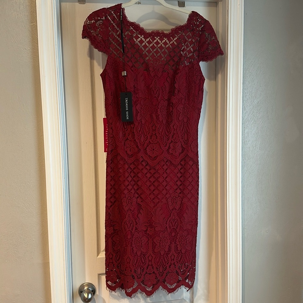 Red Lace Dress, Tadashi Shoji, Size 12